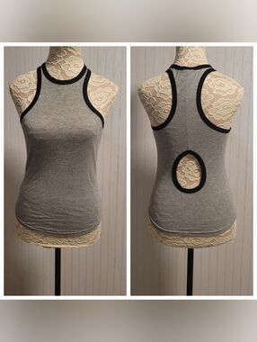 Vintage Bebe Y2K Silver Glitter Metallic Keyhole Back Tank Top Size S